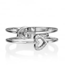 Двойное кольцо с сердечком из бриллиантов