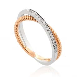 Двойное кольцо комбинированное золото с бриллиантами по кругу