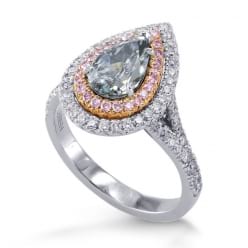 Платиновое кольцо с голубым и розовыми бриллиантами