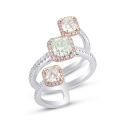 Тройное кольцо с натуральными цветными бриллиантами