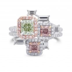 Дизайнерское кольцо с зеленым и розовыми бриллиантами