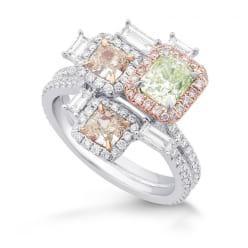 Оригинальное кольцо с зеленым и розовым фенси