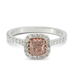 Кольцо в белом золоте с розовым бриллиантом Кушон