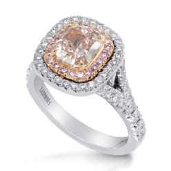 Золотое кольцо с большим розовым бриллиантом Кушон