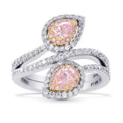 Дизайнерское кольцо из платины с двумя розовыми фенси Груша