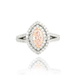 Золотое кольцо с большим бриллиантом Маркиза розового цвета
