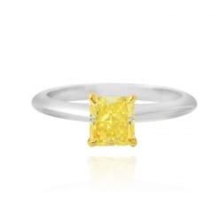 Классическое кольцо белое золото желтый фенси