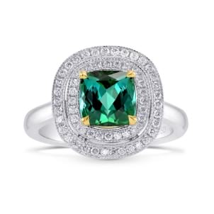 Бриллиантовое кольцо с зеленым турмалином 1.77 карат