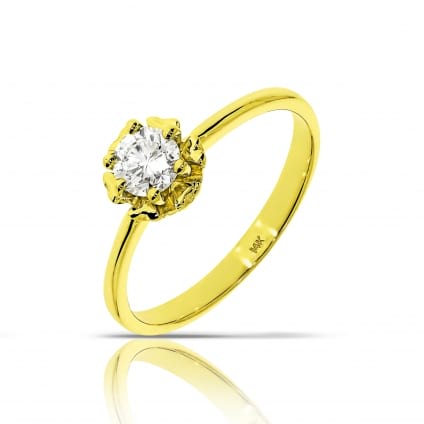 Кольцо из желтого золота с круглым бриллиантом 0.75 карат